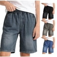 thumbnail image 1 of Yuhangmm Boys' Pants, Boys Summer Denim Shorts Comfortable Fit Casual Korean Style Thin Lightweight Five Point Pants For Kids Youth Football Clothes Blue2 5-6 Years, 1 of 6