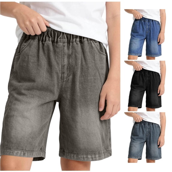 Yuhangmm Boys' Pants, Boys Summer Denim Shorts Comfortable Fit Casual Korean Style Thin Lightweight Five Point Pants For Kids Youth Football Clothes Grey 14-16 Years