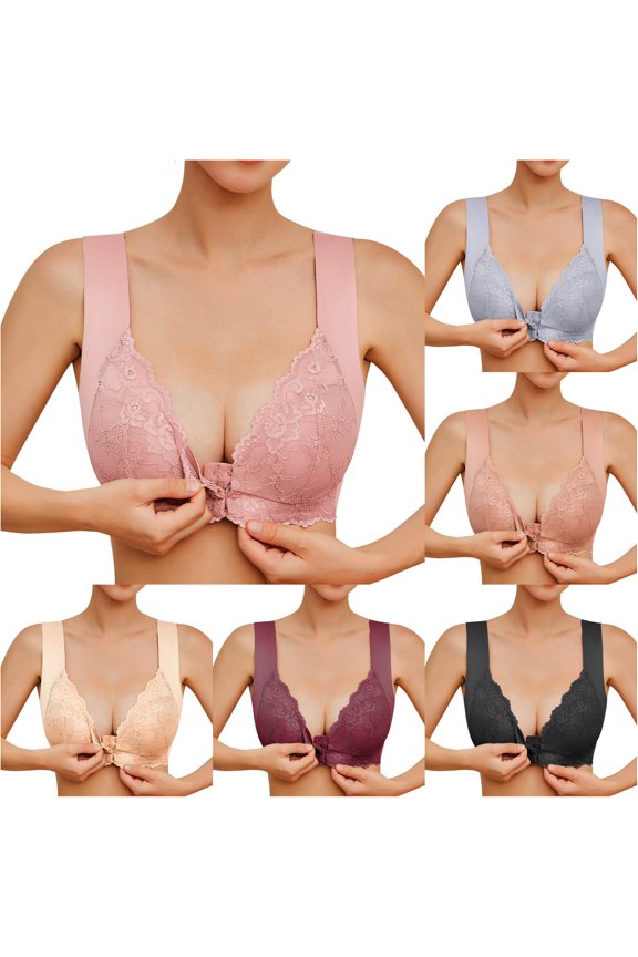 Bras for Older Women Front Close T Back Plus Size Seamless Unlined Bra for Large Bust with No Steel Ring Lightweight Pink XL