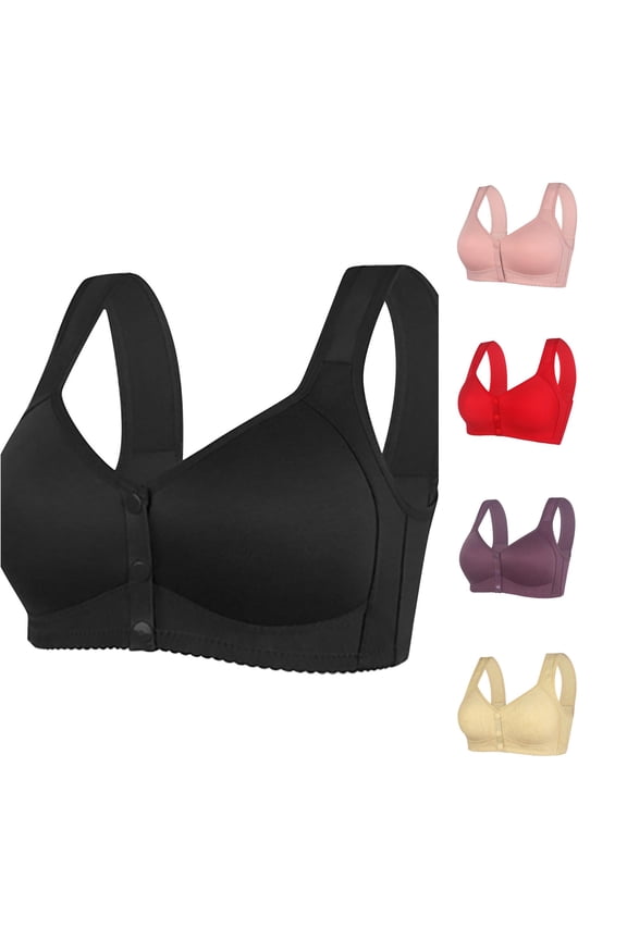 Bras for Older Women No Steel Ring Front Close T Back Plus Size Seamless Unlined Large Bust Breathable Smooth Black 46