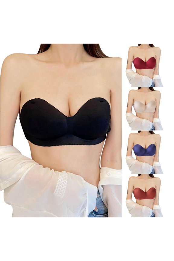 Bras for Older Women Tube Top Wrap Strapless Chest Pad Massage No Steel Ring Comfortable Black One Size