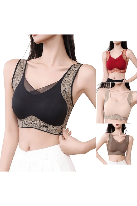 Bras for Women Full Coverage Amber Glow Print Seamless Lift Support Droop Full Coverage Side Smoothing Sleep Black XXL