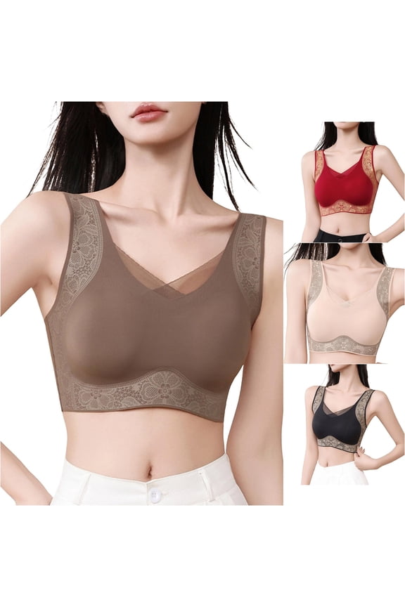 Bras for Women Full Coverage Amber Glow Print Seamless Lift Support Droop Full Coverage Side Smoothing Sleep Coffee L