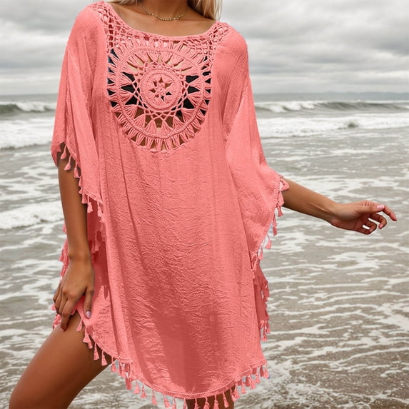 Yuhangmm Coverups for Bathing Suits, Swimwear Cover Up Lightweight Beach Cover Up Off Shoulder Plus Size Wrap With Tassels For Spring And Summer Platform Competitor Title Red1 One Size