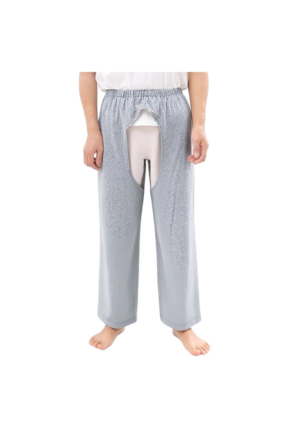 Elderly Care Mens Casual Pants Easy Open Design Comfortable Loungewear for Home Nursing Use Soft Breathable Daily Wear Adaptive Apparel Grey XL