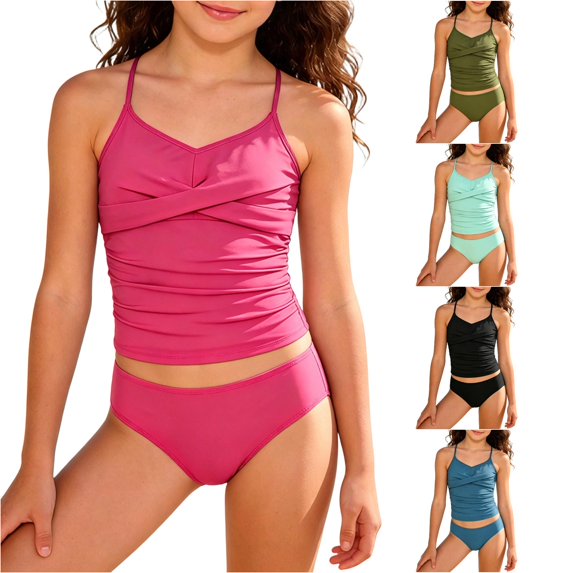 Yuhangmm Girls Bathing Suits, Girls Piece Split Swim For Girls Conservative Beachwear With Cup Adjustable Straps Skirted Bottom Comfortable And Cute Tween Bathing Suits Hot Pink 10-11 Years