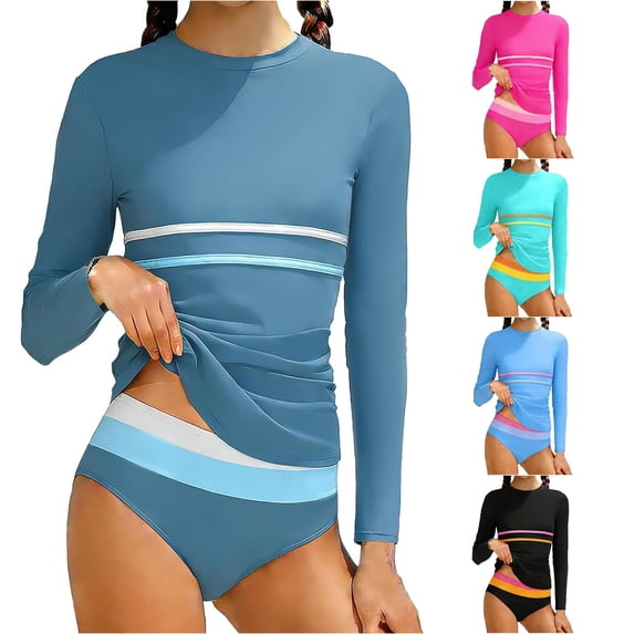 Yuhangmm Girls Bathing Suits, Girls Rash Guard Swimsuit Long Sleeve Color Slim Top With Bikini Bottoms Bathing For Girls 7T Cow Print Short Navy 7-8 Years