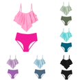 thumbnail image 1 of Yuhangmm Girls Bathing Suits, Girls Swimsuit 2 Piece Bikini Tiered Ruffled Bathing Two Piece Girls' Swimwear With Adjustable Straps Swimsuit Big Girls Size Hot Pink 13-14 Years, 1 of 9