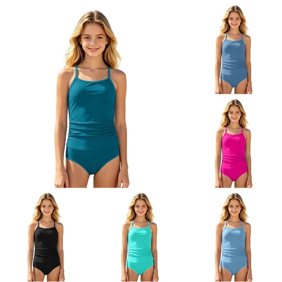 Yuhangmm Girls Bathing Suits, Girls Two Piece Swimsuit Solid Color Bathing For Toddler Kids Summer Beach Swimwear Heart Bathing Suit Toddler Girl Dark Green 15-16 Years