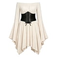 thumbnail image 1 of Yuhangmm Girls Renaissance Dress Off Shoulder Pirate Halloween Medieval Vintage Dress with Belt Beige 5-6 Years, 1 of 6