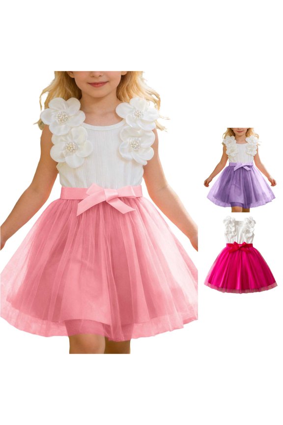 Yuhangmm Girls Summer Dress, Elegant Floral Dress For Girls Summer Party And Birthday Celebration Formal Occasion Gown Cat Kids Dress Pink 4-5 Years