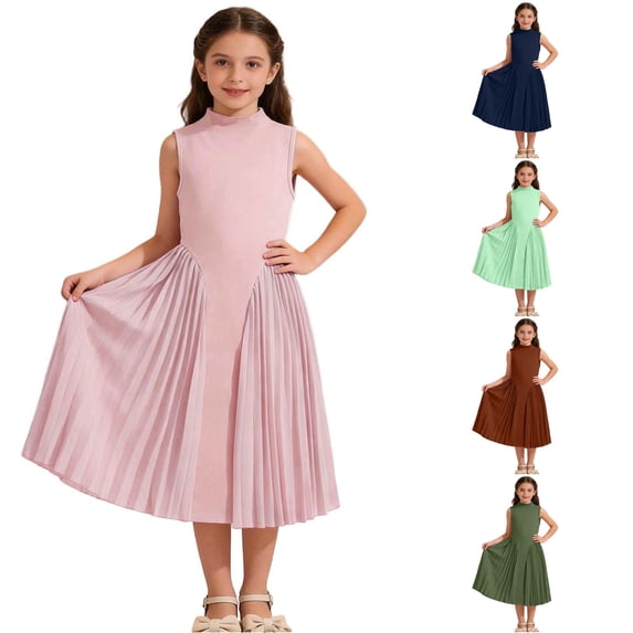 Yuhangmm Girls Summer Dress, Elegant Girls Long Dress With Pleated Skirt And Sleeveless Design For Summer Formal Occasions And Party Wear 4t Dresses for Girls Long Sleeve Red 8-9 Years