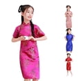 thumbnail image 1 of Yuhangmm Girls Summer Dress, Girls Chinese Dress Qipao Baby Girls Year Clothing Floral Short Sleeve Cheongsam Kids Birthday Party Outfits Girl Dresses Hot Pink 110, 1 of 3