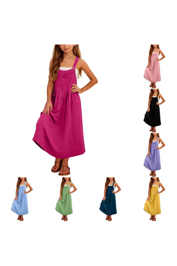 Yuhangmm Girls Summer Dress, Girls Summer Casual Solid Color Dress With Pockets For School Daily Wear Long Sleeve Knitted Dress Hot Pink 9-10 Years