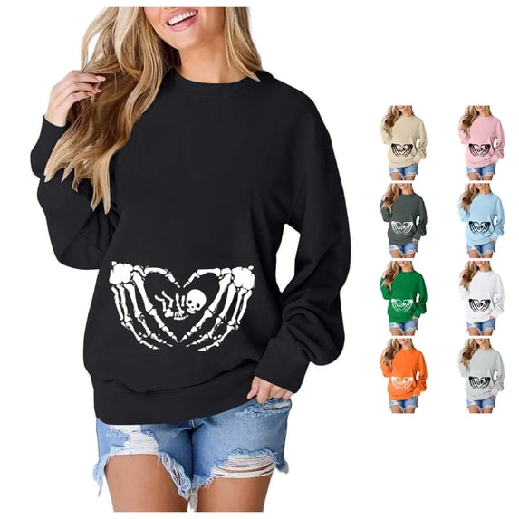 Yuhangmm Halloween Sweatshirts for Women Fashionable Casual Halloween Printed Hooded Zipper Sweatshirt for Women with Seasonal Graphic Black L