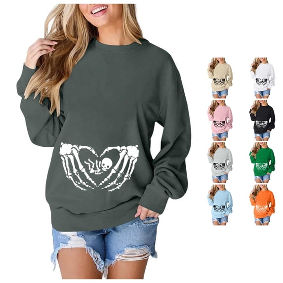Yuhangmm Halloween Sweatshirts for Women Fashionable Casual Halloween Printed Hooded Zipper Sweatshirt for Women with Seasonal Graphic Dark Gray M