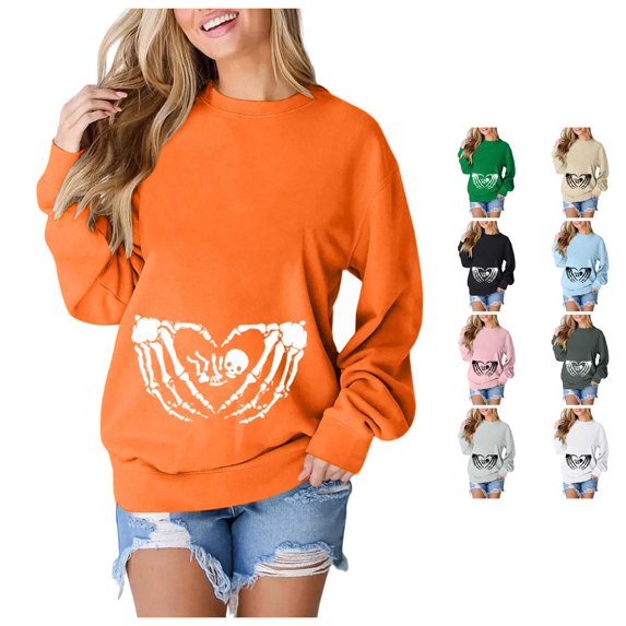 Yuhangmm Halloween Sweatshirts for Women Fashionable Casual Halloween Printed Hooded Zipper Sweatshirt for Women with Seasonal Graphic Orange S