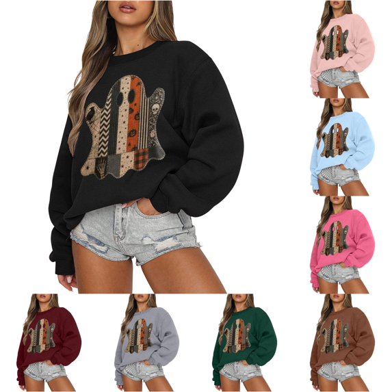 Yuhangmm Halloween Sweatshirts for Women Halloween Graphic Hoodless Sweatshirt Cozy Casual Pullover for Autumn Seasonal Parties Black XXL