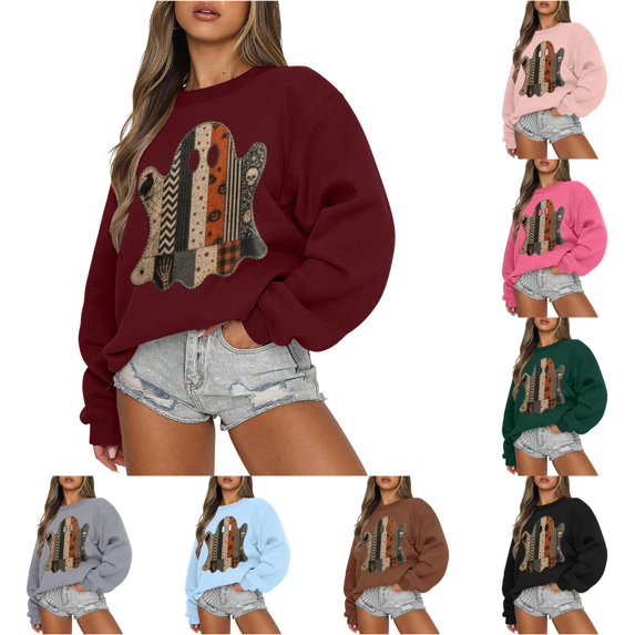 Yuhangmm Halloween Sweatshirts for Women Halloween Graphic Hoodless Sweatshirt Cozy Casual Pullover for Autumn Seasonal Parties XL