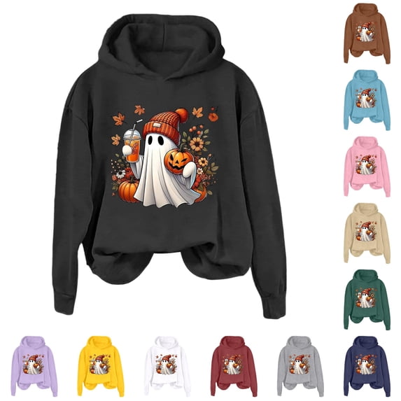 Yuhangmm Halloween Sweatshirts for Women Halloween Sweatshirt Letter Graphic Tee Oversized Pullovers Loose Tops with Cute Design Black M