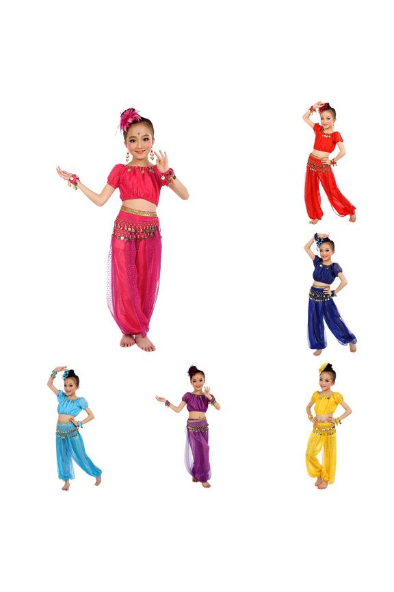 Yuhangmm Handmade Children Girl Belly Dance Kids Belly Dancing Dance Personality Cloth Floral Print Outfits Hot Pink 6-7 Years