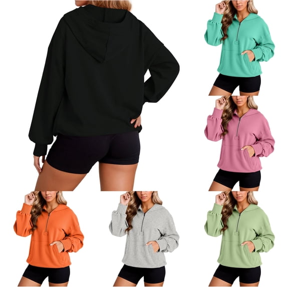 Yuhangmm Hooded Sweatshirt Women Zip Up Hoodie Pullover Long Sleeve Pocket Drawstring Casual Sweatshirt for Comfortable Winter Style with Cozy Material Black M