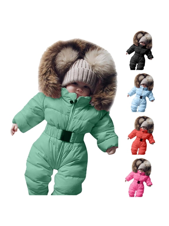 Baby Outerwear Romper Snowsuit Toddler Boys Girls Warm Jacket Coat Snowday Puffer Hooded Jumpsuit for Kids Green 6-9 Months