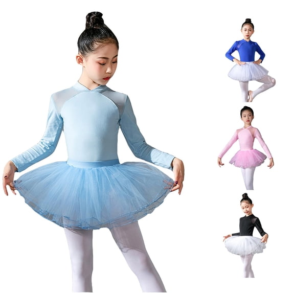 Yuhangmm Kid Girls Ballet Dance Dress Lace Long Sleeve Leotards With Removable Tutu Skirt Ballerina Outfit Dancewear Cutest Outfits for Sky Blue 12-13 Years