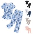 thumbnail image 1 of Yuhangmm Ladies Pajamas Sets Cotton Pajamas Short Sleeve Top Capri Pants Sleepwear Plus Size Blue L, 1 of 4