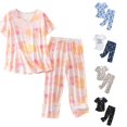 thumbnail image 1 of Yuhangmm Ladies Pajamas Sets Cotton Pajamas Short Sleeve Top Capri Pants Sleepwear Plus Size Orange S, 1 of 4