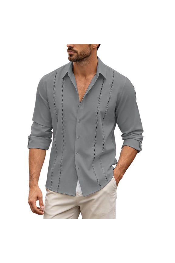 Men Long Sleeve Dress Shirt Classic Fit Button Down Formal Business Casual Top Grey XXL
