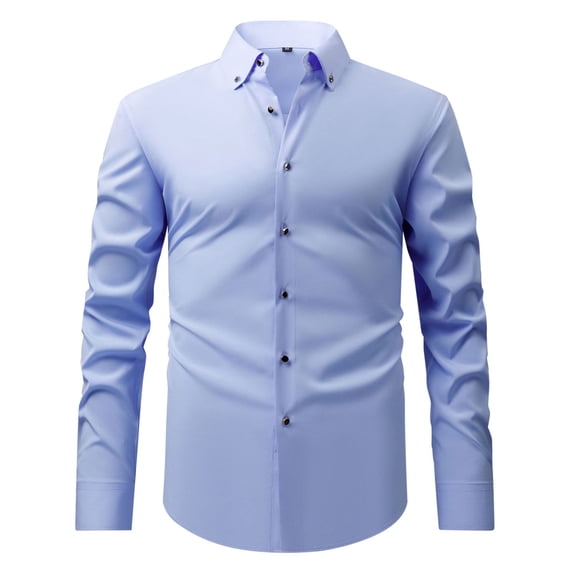 Yuhangmm Men Shirts Elástico Long Sleeve Business Casual Button-Up Shirt for Spring and Autumn in Classic Black Light Blue XXL