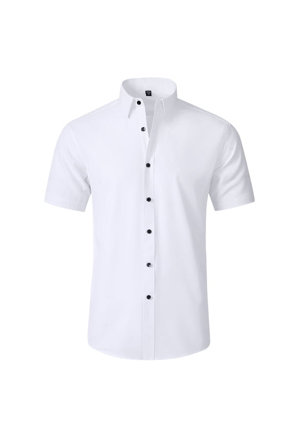 Men's Dress Shirt Short Sleeve Performance Knit 4-Way Stretch Free Casual Button-Down Shirt White 42