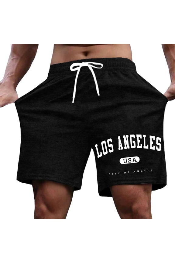 Men's Shorts, Men's Casual Letter Print Shorts For Everyday Wear Comfortable Stylish Summer Street Shopping Relaxing Athletic Waist With Pockets Black M
