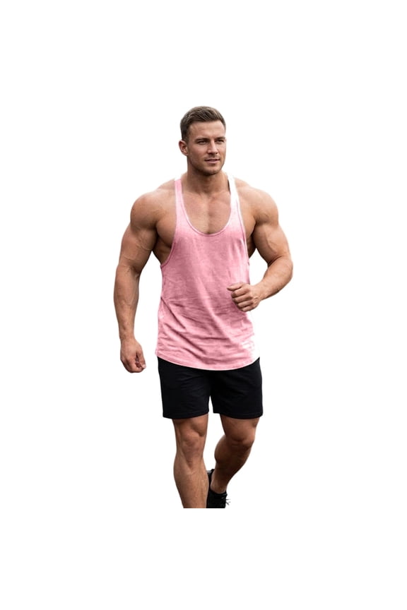Mens Tank Top, Men's Workout Soft Gym Bodybuilding Stringer Tank Top for Casual Daily Summer Wear Pink L