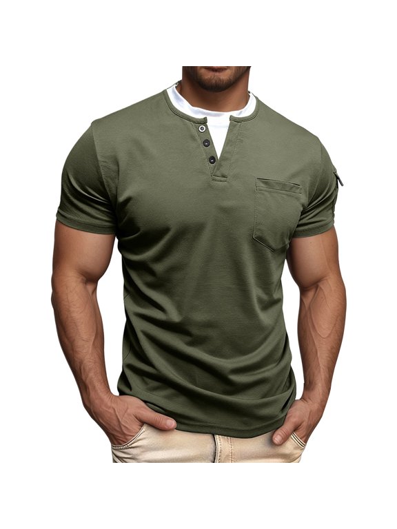 Mens Tshirt Men Casual Double Layer Neck T Shirt Comfortable Daily Wear Basic Top for Spring Summer Autumn Green XXL