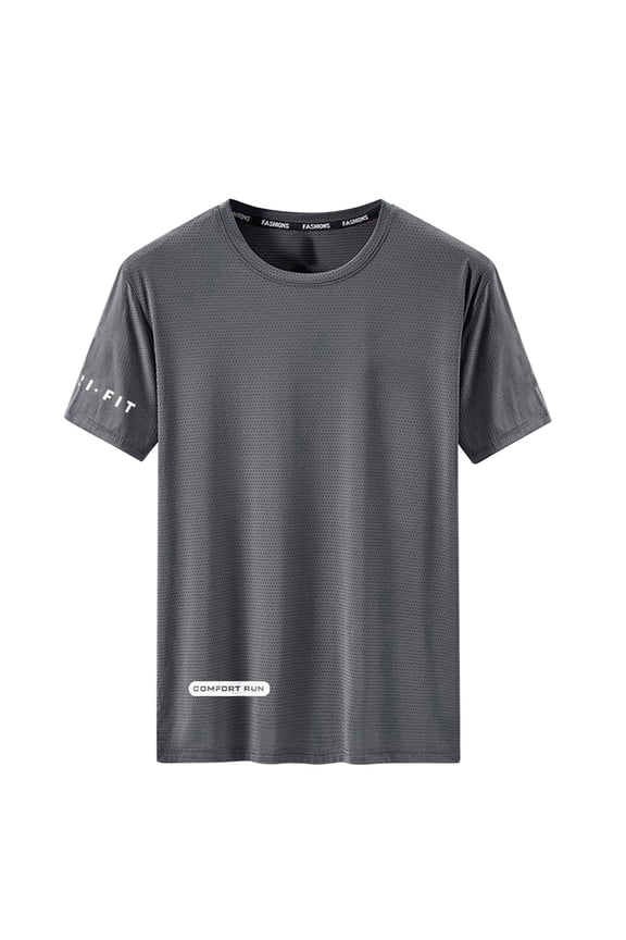 Mens Tshirt Men Summer Round Neck Loose Fit Ice Silk Short Sleeve Stretch Breathable Cool T Shirt Grey XXXL