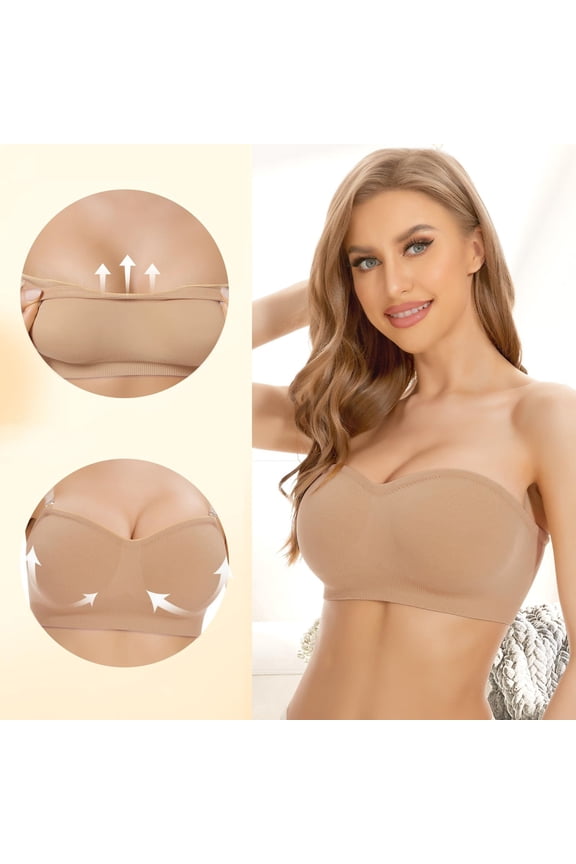 Minimizer Bras for Women Comfortable Wrapped Chest Strapless Non Wrapped Design with Soft Fabric and Natural Lift Beige S
