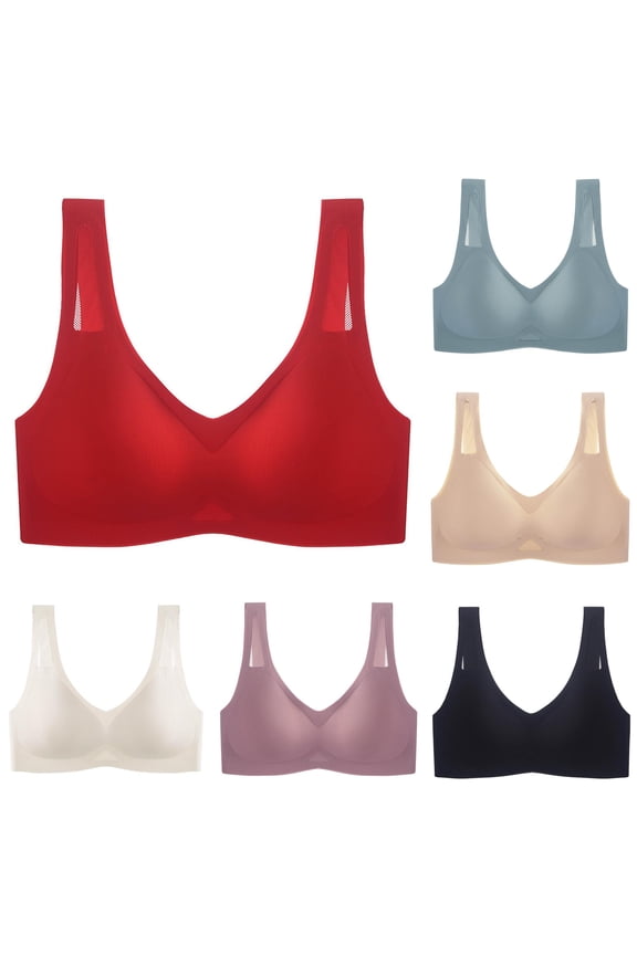 Minimizer Bras for Women Thin Seamless Latex Large Smaller Gathering Top Support Side Retraction Vest Sports Red M