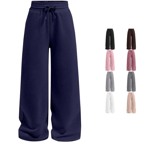 Yuhangmm Pants for Girls, Girls Casual Straight Leg Pants Comfortable Elastic Waistband Sweatpants For Play 6t Girls Fall Clothes Dark Blue 13-14 Years