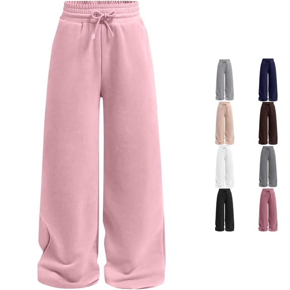 Yuhangmm Pants for Girls, Girls Casual Straight Leg Pants Comfortable Elastic Waistband Sweatpants For Play 6t Girls Fall Clothes Light Pink 13-14 Years