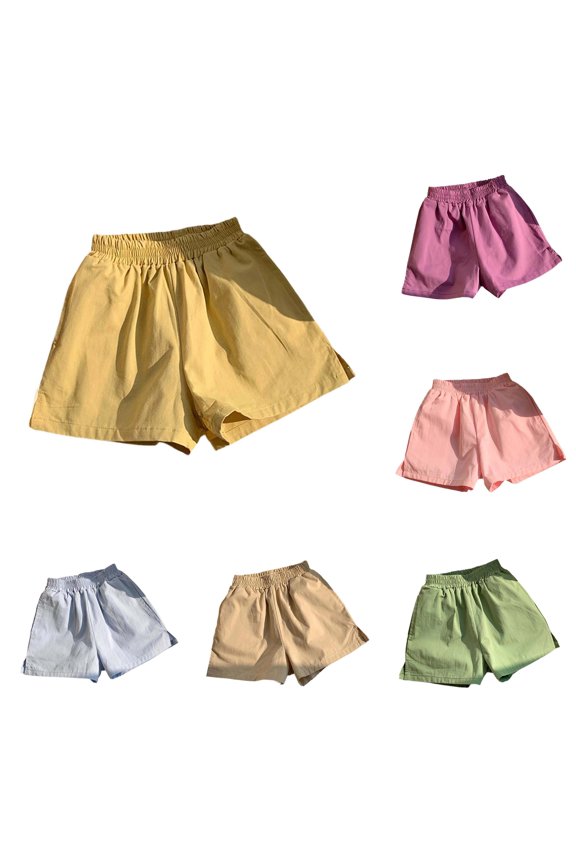 Yuhangmm Pants for Girls, Child Toddler Boys Girls Elastico Shorts Casual Summer Holiday Solid Shorts Toddler Girl Shorties Yellow 6-7 Years