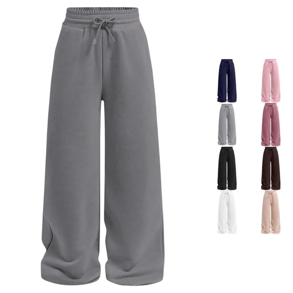 Yuhangmm Pants for Girls, Girls Casual Straight Leg Pants Comfortable Elastic Waistband Sweatpants For Play 6t Girls Fall Clothes Grey 13-14 Years