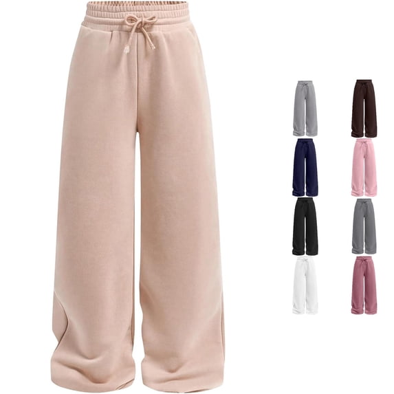 Yuhangmm Pants for Girls, Girls Casual Straight Leg Pants Comfortable Elastic Waistband Sweatpants For Play 6t Girls Fall Clothes Khaki 9-10 Years