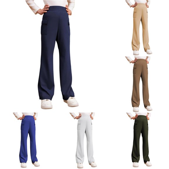 Yuhangmm Pants for Girls, Girls Pants School Flare Flared Trousers 15 Years Big Girls Clothes Navy 13-14 Years