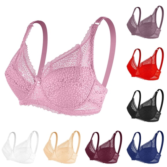 Yuhangmm Plus Size Sports Bras for Women Underwire Lace Floral Unlined Unpadded Full Coverage Pink 95C/D