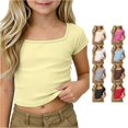 thumbnail image 1 of Yuhangmm Shirts for Girls, Girls Ribbed Knit Crop Top Short Sleeve Tee Square Neck Raglan Basic Casual Shirt For Kids Toddler Youth 4 Years Girls Clothes Light Yellow 9-10 Years, 1 of 9