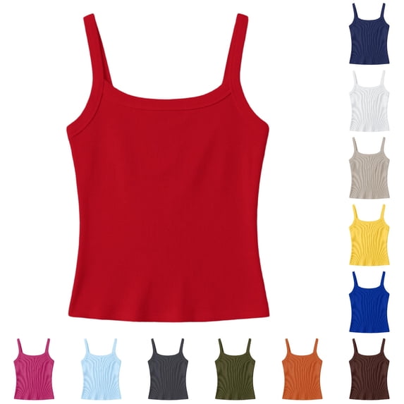 Yuhangmm Shirts for Girls, Girls Ribbed Stretch Sleeveless Tank Top Casual Basic Slim Fit Tee Shirt For Kids Toddler Youth Long Sleeve Red 7-8 Years