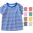 thumbnail image 1 of Yuhangmm Shirts for Girls, Summer Children's Short Sleeved Striped T Shirt Pure Boys And Girls Top Baby Base Shirt Tops for Toddlers Blue 6-12 Months, 1 of 7