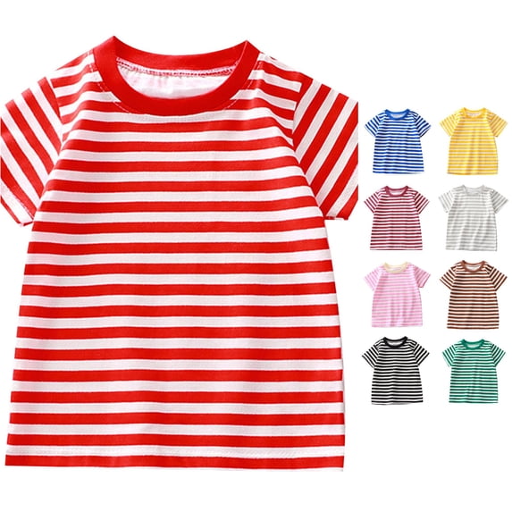 Yuhangmm Shirts for Girls, Summer Children's Short Sleeved Striped T Shirt Pure Boys And Girls Top Baby Base Shirt Tops for Toddlers Red 4-5 Years